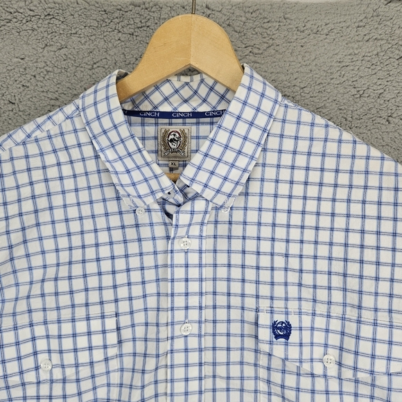 Cinch Shirt Mens XL Western Blue White Button Down Cowboy Long Sleeve Checkered - Picture 2 of 8